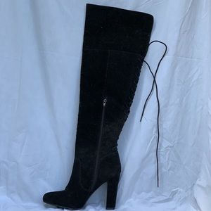 Black lace up knee high boots